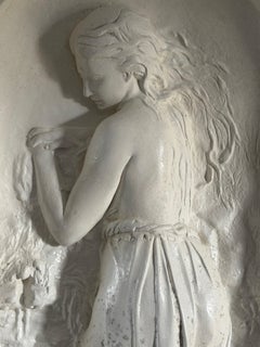 Neoclassical Style Stone Bas-Relief Female Robed Figure in Arched Niche