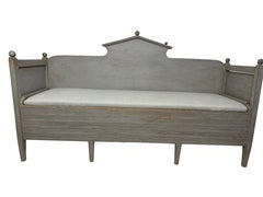 Neoclassical Style Swedish Grey Gustavian Storage Sofa Hand Carved