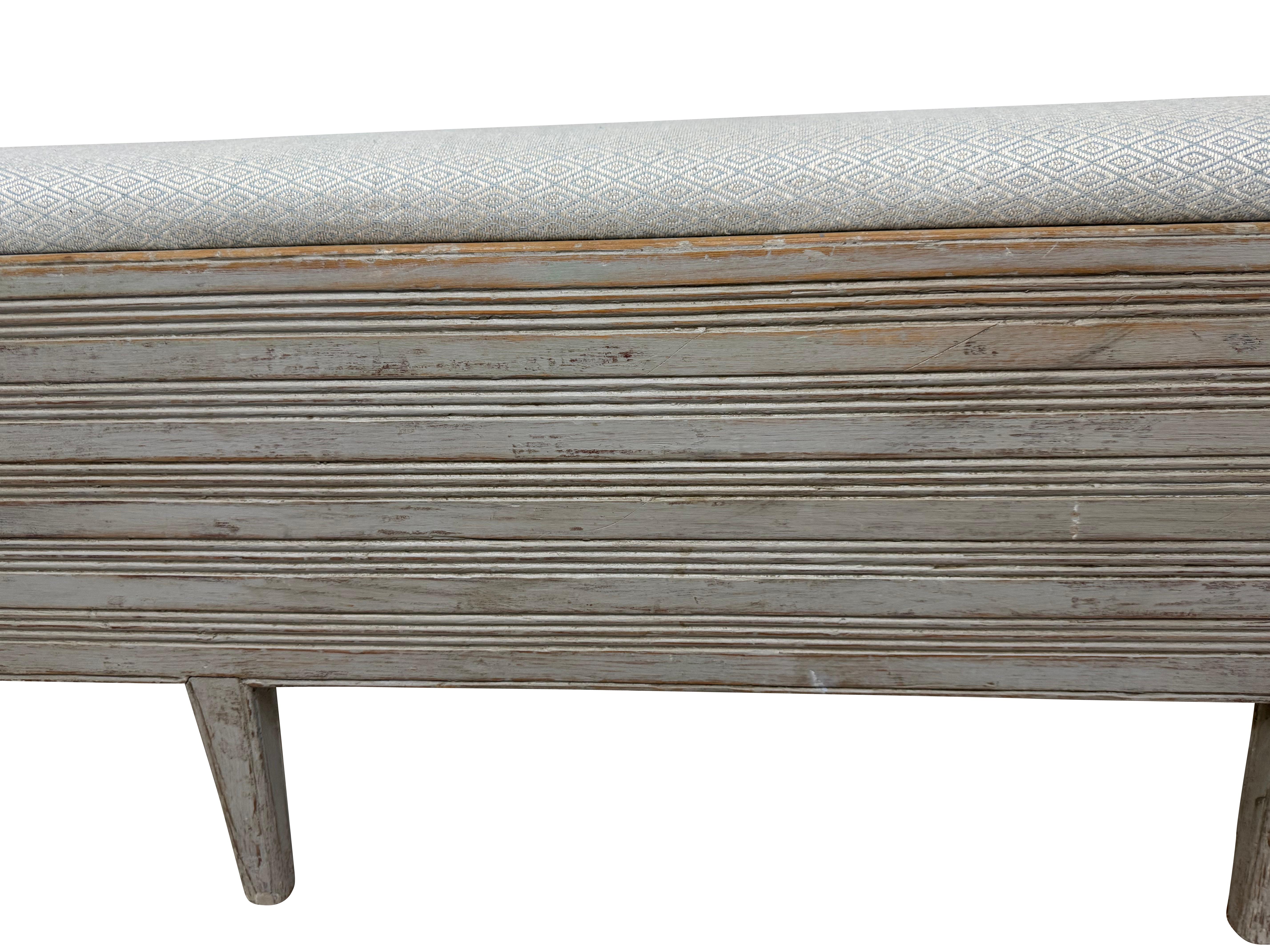 Neoclassical Style Swedish Grey Gustavian Storage Sofa Hand Carved In Good Condition For Sale In Essex, MA