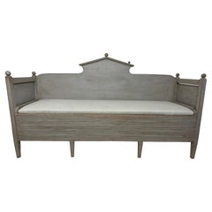 Antique Neoclassical Style Swedish Grey Gustavian Storage Sofa Hand Carved