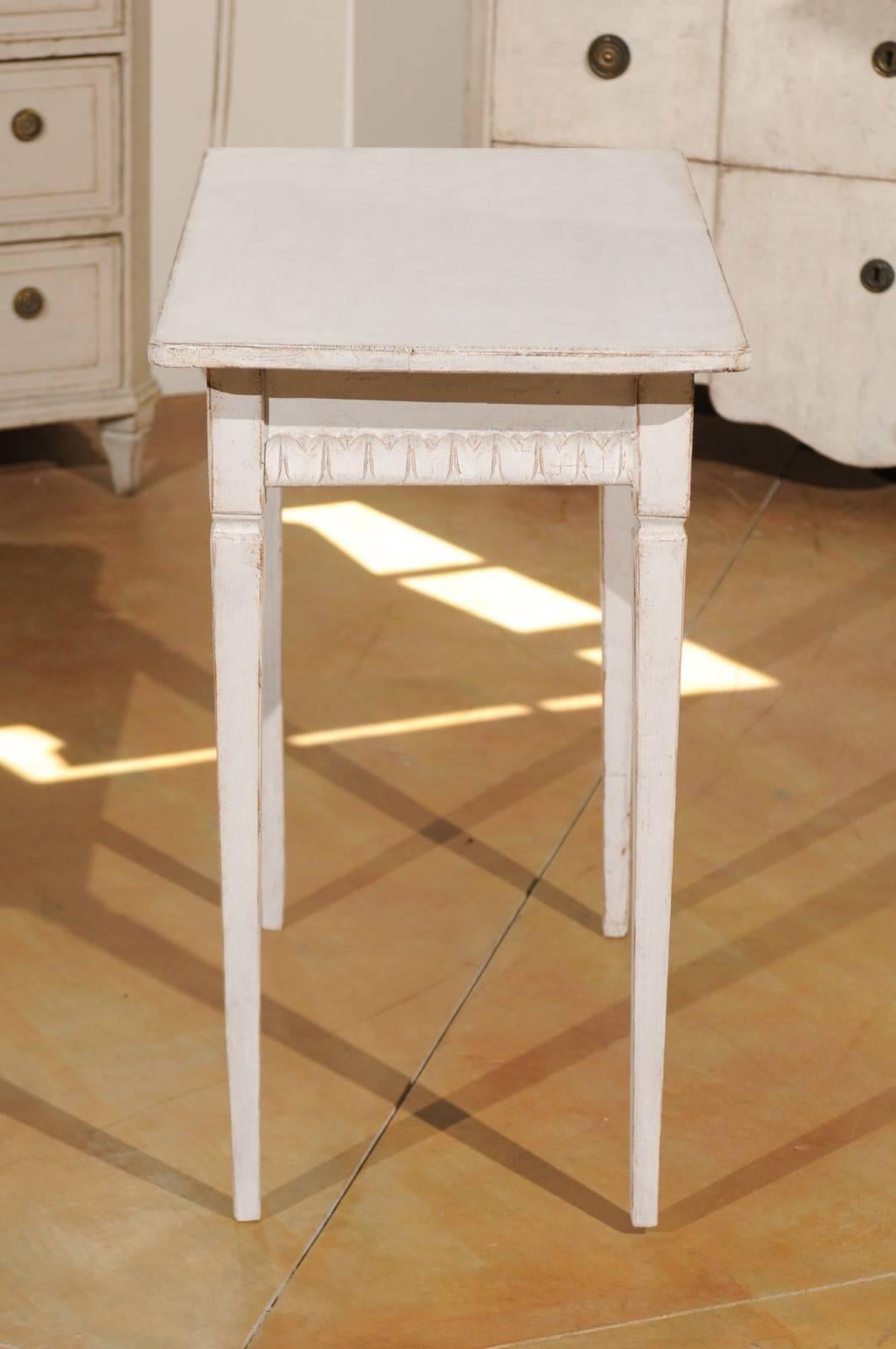 Wood Neoclassical Style Swedish Side Table from Småland with Carved Apron, circa 1880