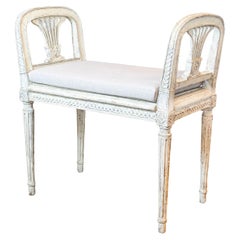 Used Neoclassical Style Swedish Small Painted Bench with Carved Guilloche Décor