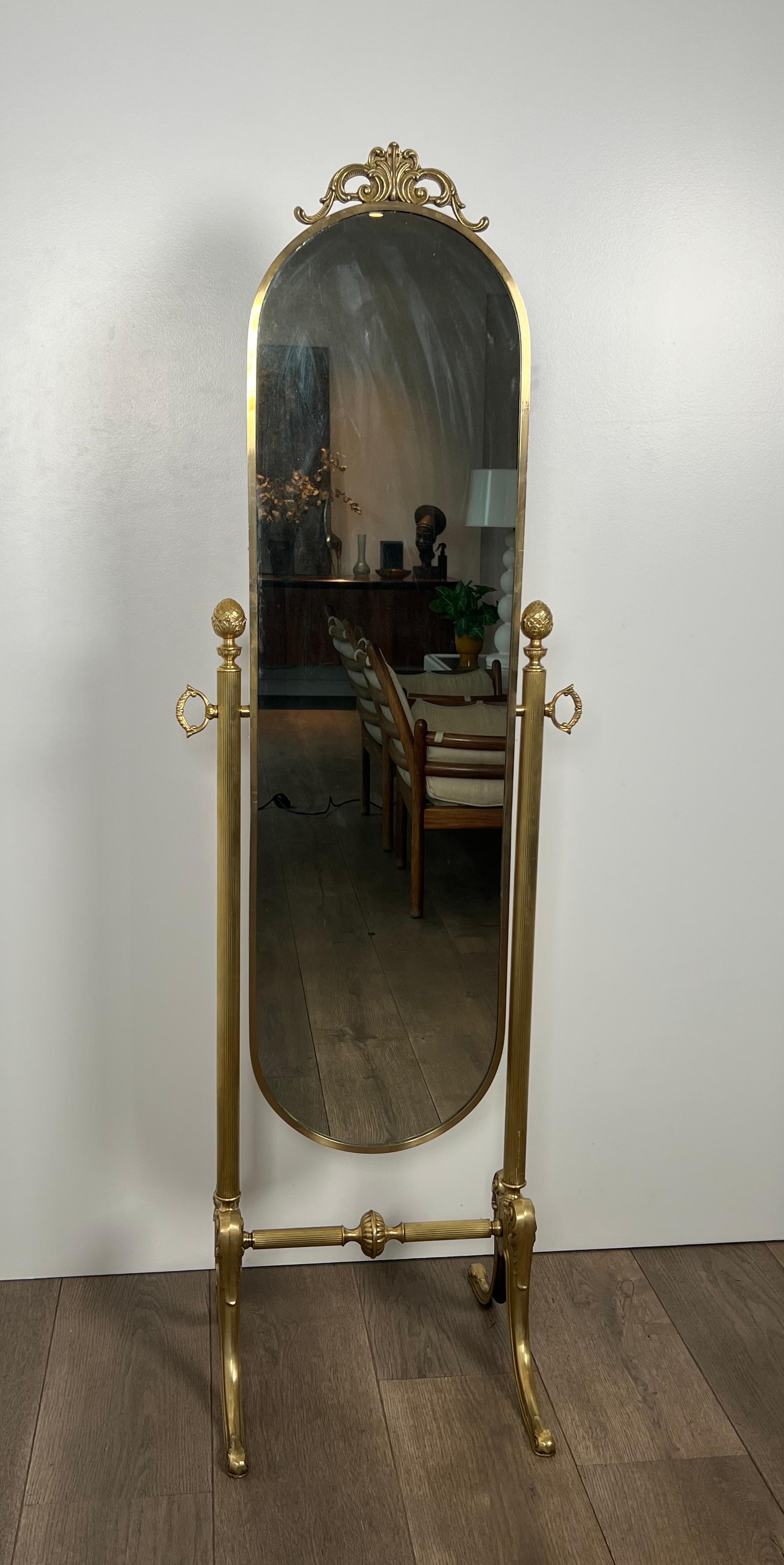 Specchio Psiche in ottone oscillante in stile neoclassico della Maison Jansen in vendita 5