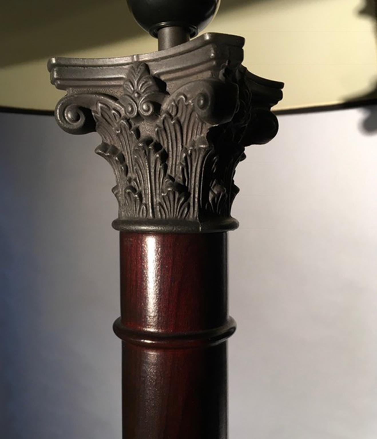Italian Table Lamp with Black Wood Column and Bronze in Neclassical Style For Sale