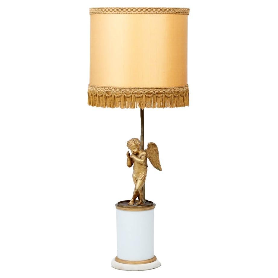 Neoclassical Style Table Lamp with Winged Cherub Figure For Sale