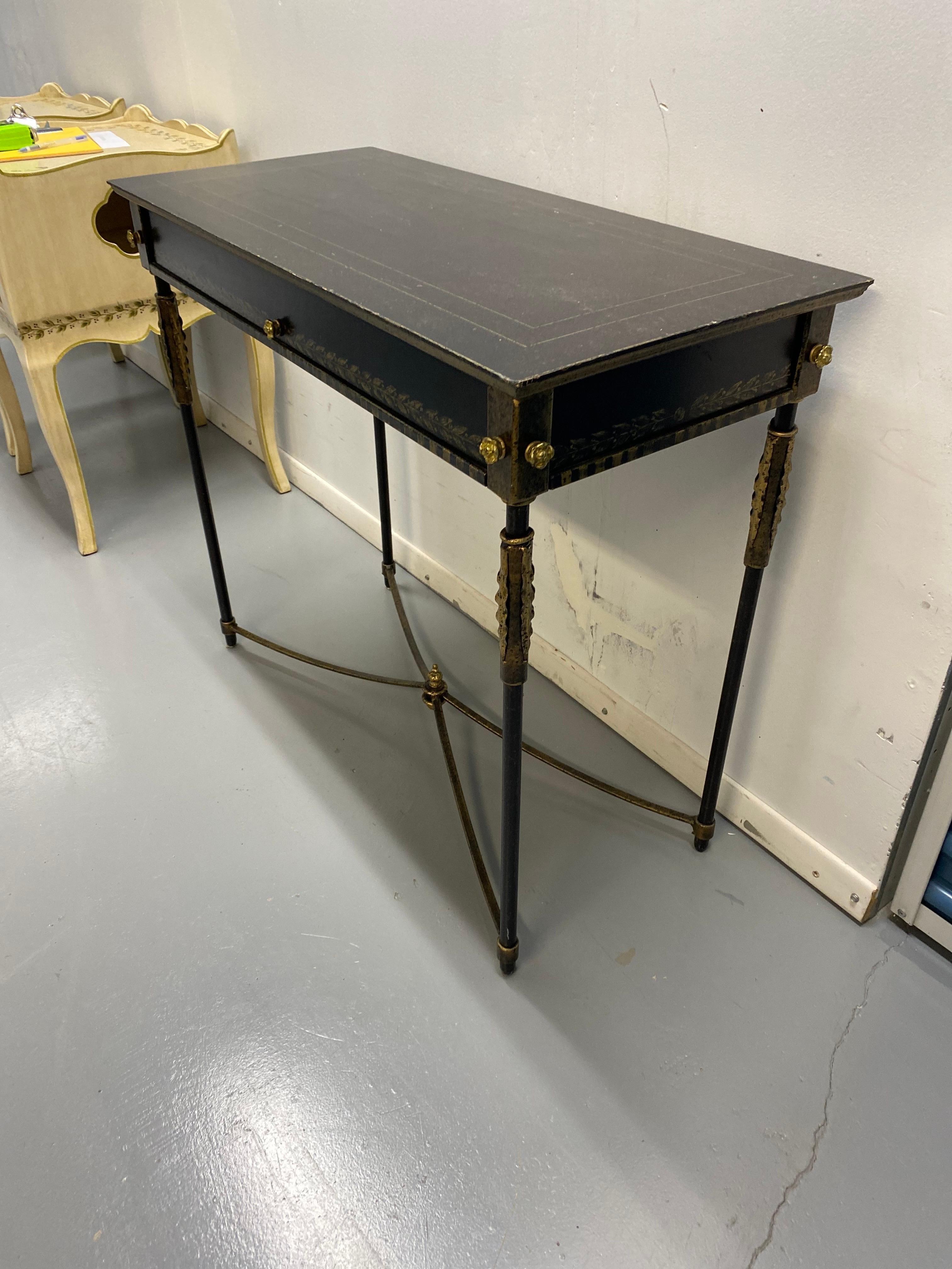 Metal Neoclassical Style Table with Painted Decoration by Art & Commerce For Sale