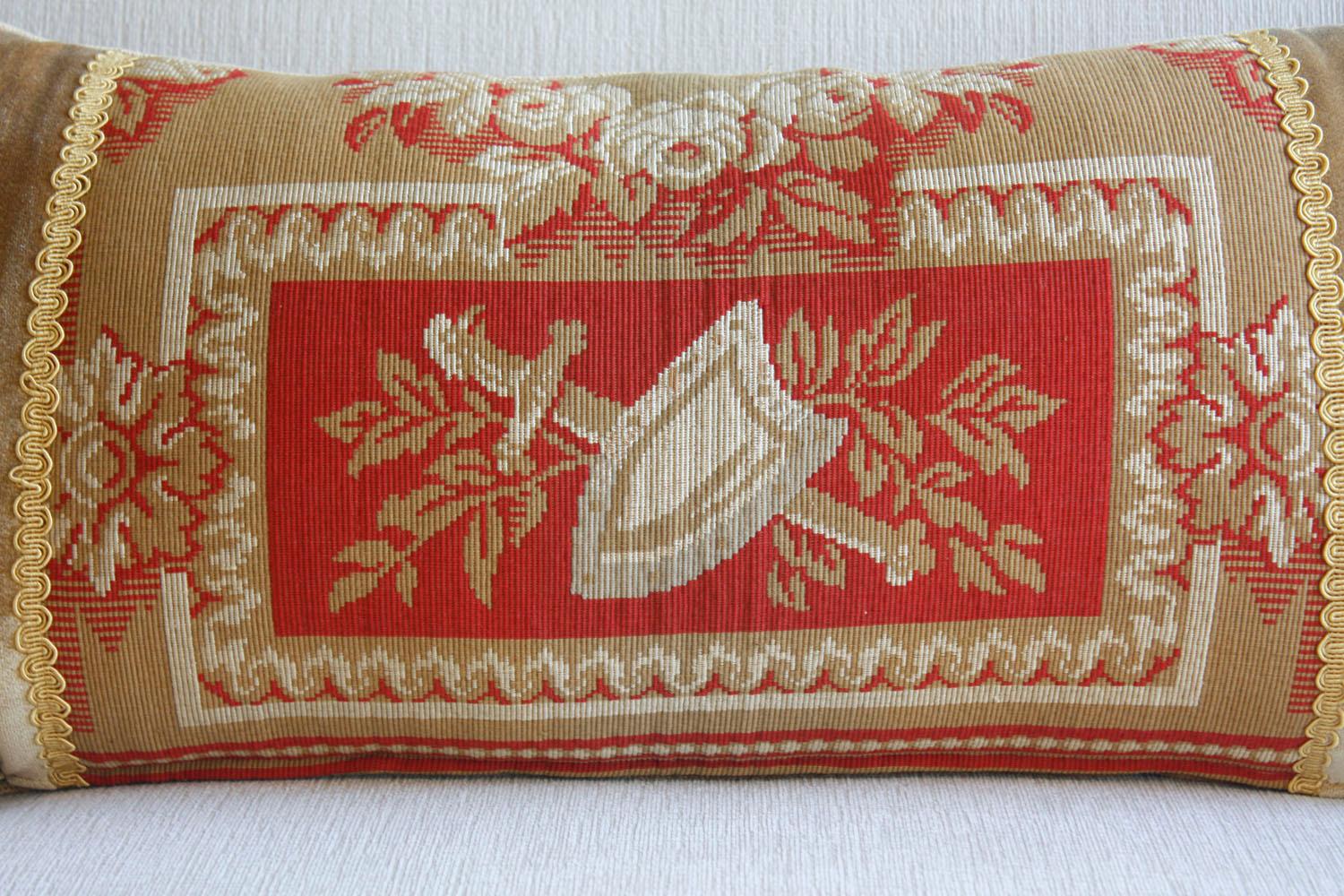 American Neoclassical-Style Tapestry Pillows with Shield and Sword Design