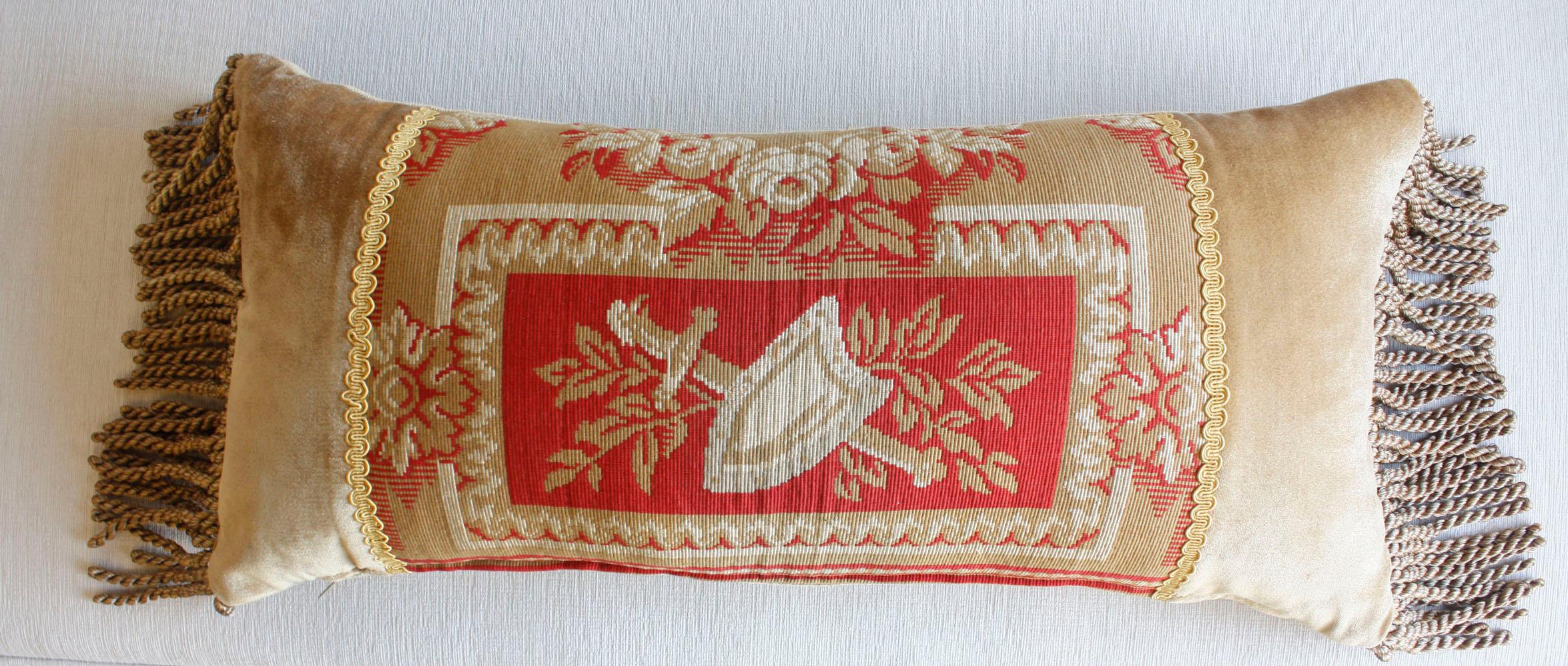 Early 20th Century Neoclassical-Style Tapestry Pillows with Shield and Sword Design