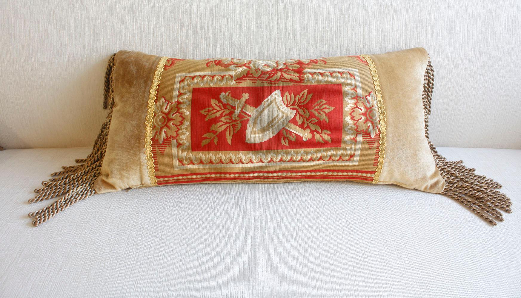 Fabric Neoclassical-Style Tapestry Pillows with Shield and Sword Design