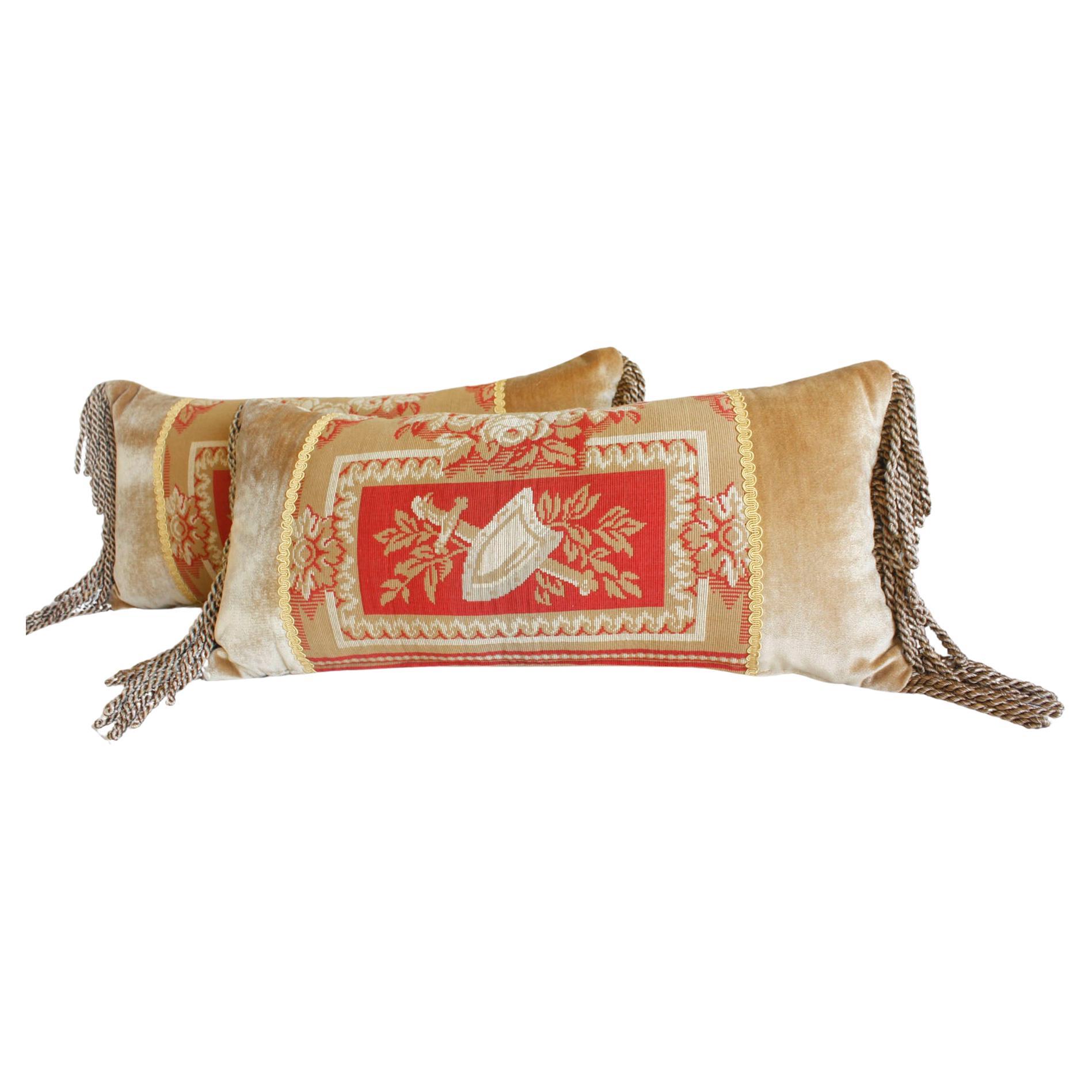 Neoclassical-Style Tapestry Pillows with Shield and Sword Design