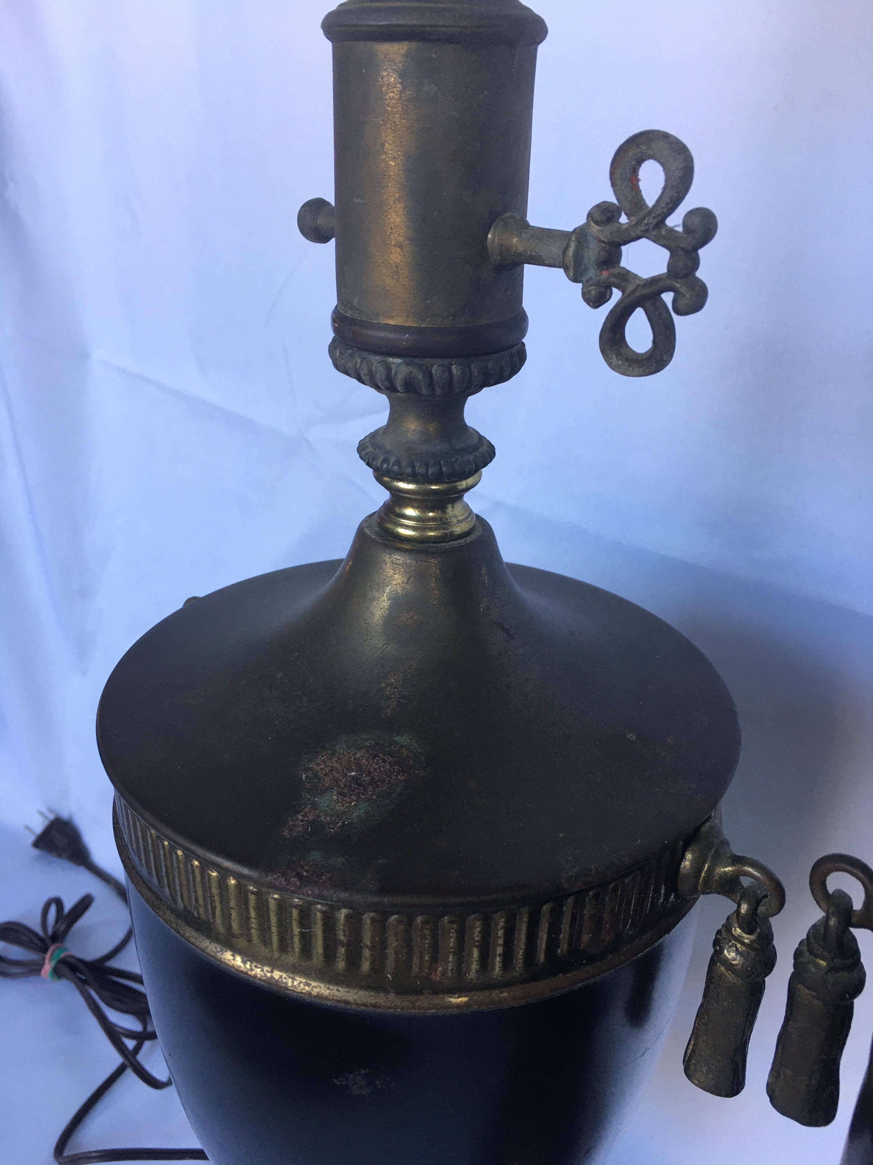 Neoclassical Style Tassel Brass and Marble Urn Table Lamps, Pair 4