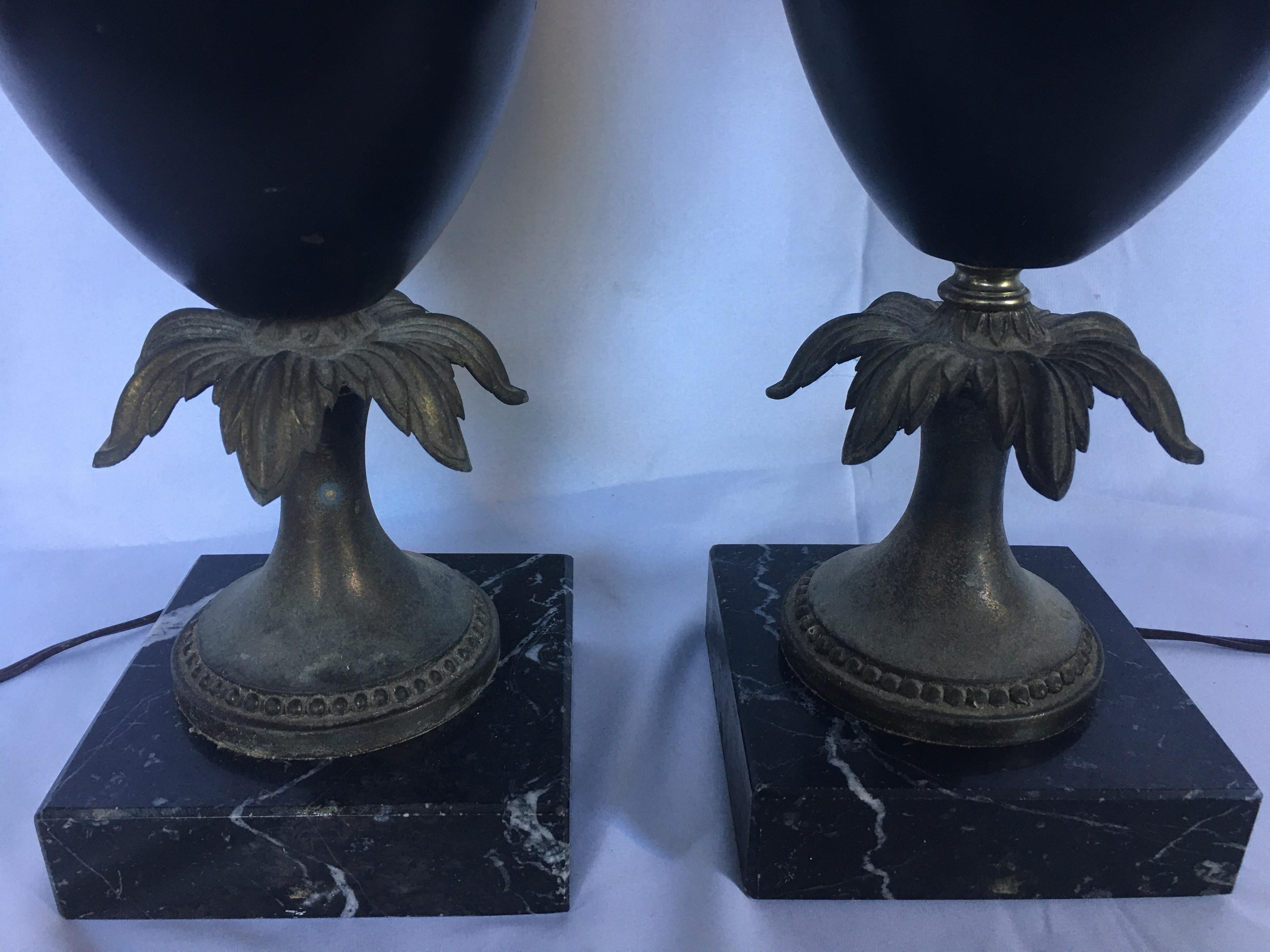 Neoclassical Style Tassel Brass and Marble Urn Table Lamps, Pair 2