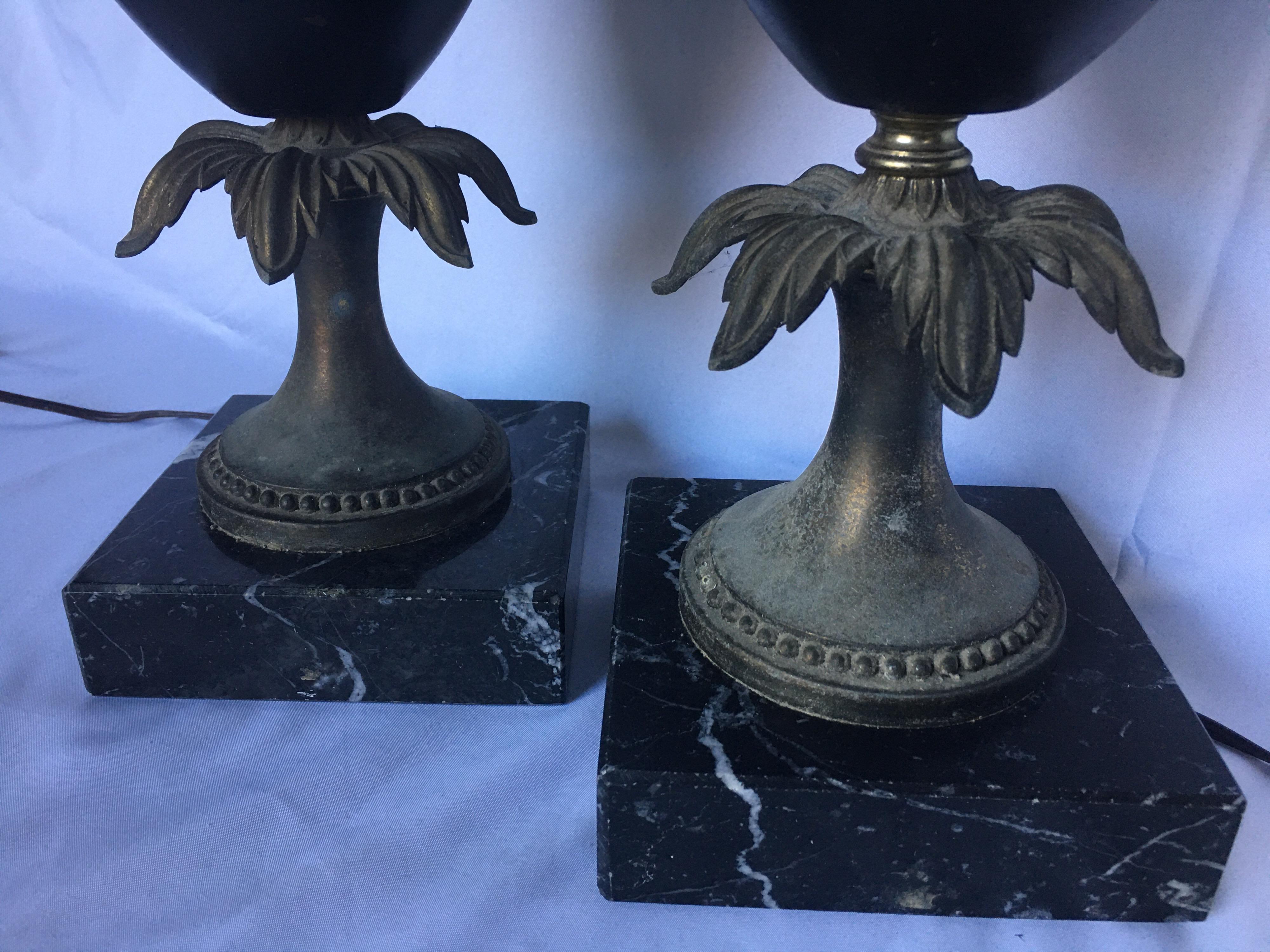 Neoclassical Style Tassel Brass and Marble Urn Table Lamps, Pair 3