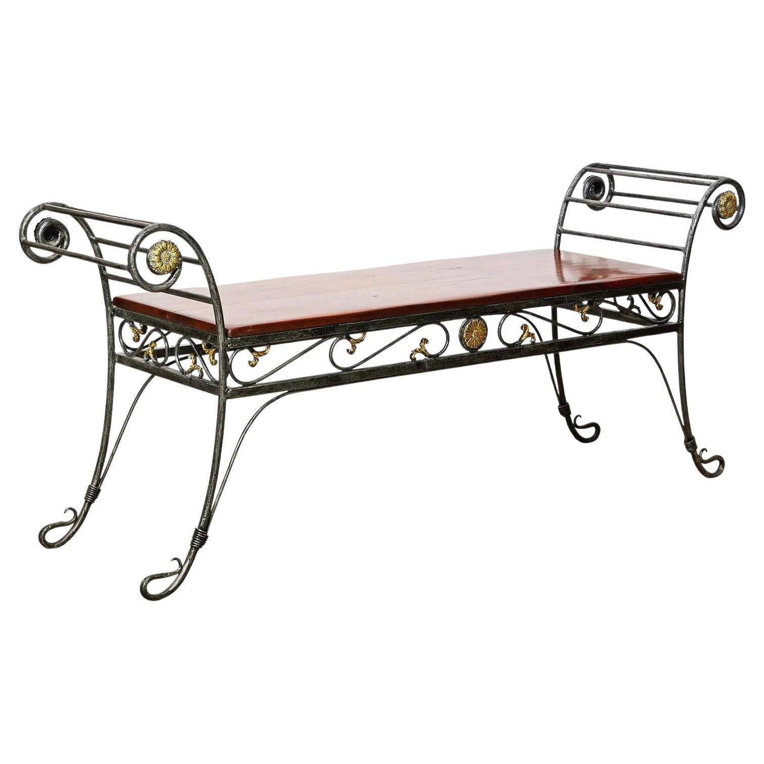Theodore Alexander Neoclassical Style Bronze Mounted Wrought Iron Bench