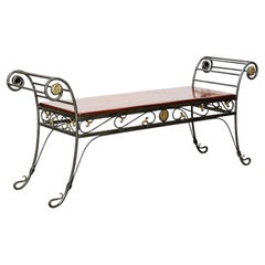 Vintage Theodore Alexander Neoclassical Style Bronze Mounted Wrought Iron Bench
