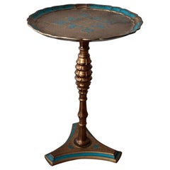 Vintage Neoclassical Style Tray Table, Beautifully Teal Blue and Giltwood Tray Top