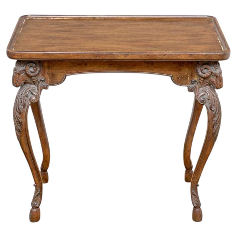 Neoclassical Style Tray Top Side Table With Carved Ram's Heads in a Faux Finish