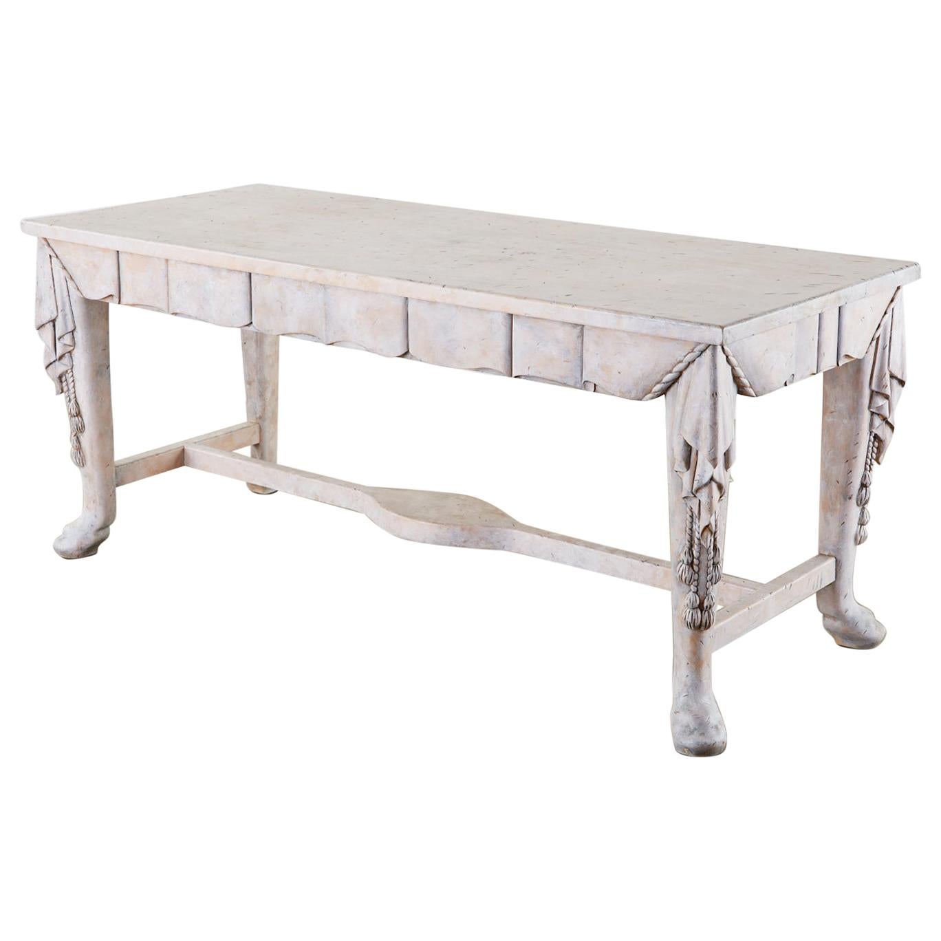 Neoclassical Style Trompe l'oeil Draped Library Table Desk