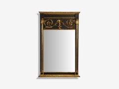 Neoclassical Style, Trumeau Mirror, Black Painted Wood, Giltwood, Italy, 20th C.