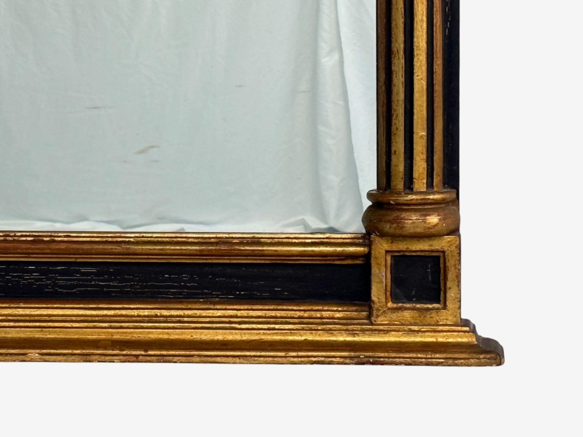 Fine XX secolo Specchio Trumeau in stile neoclassico, legno dipinto di nero, legno d'orato, Italia, XX sec. in vendita