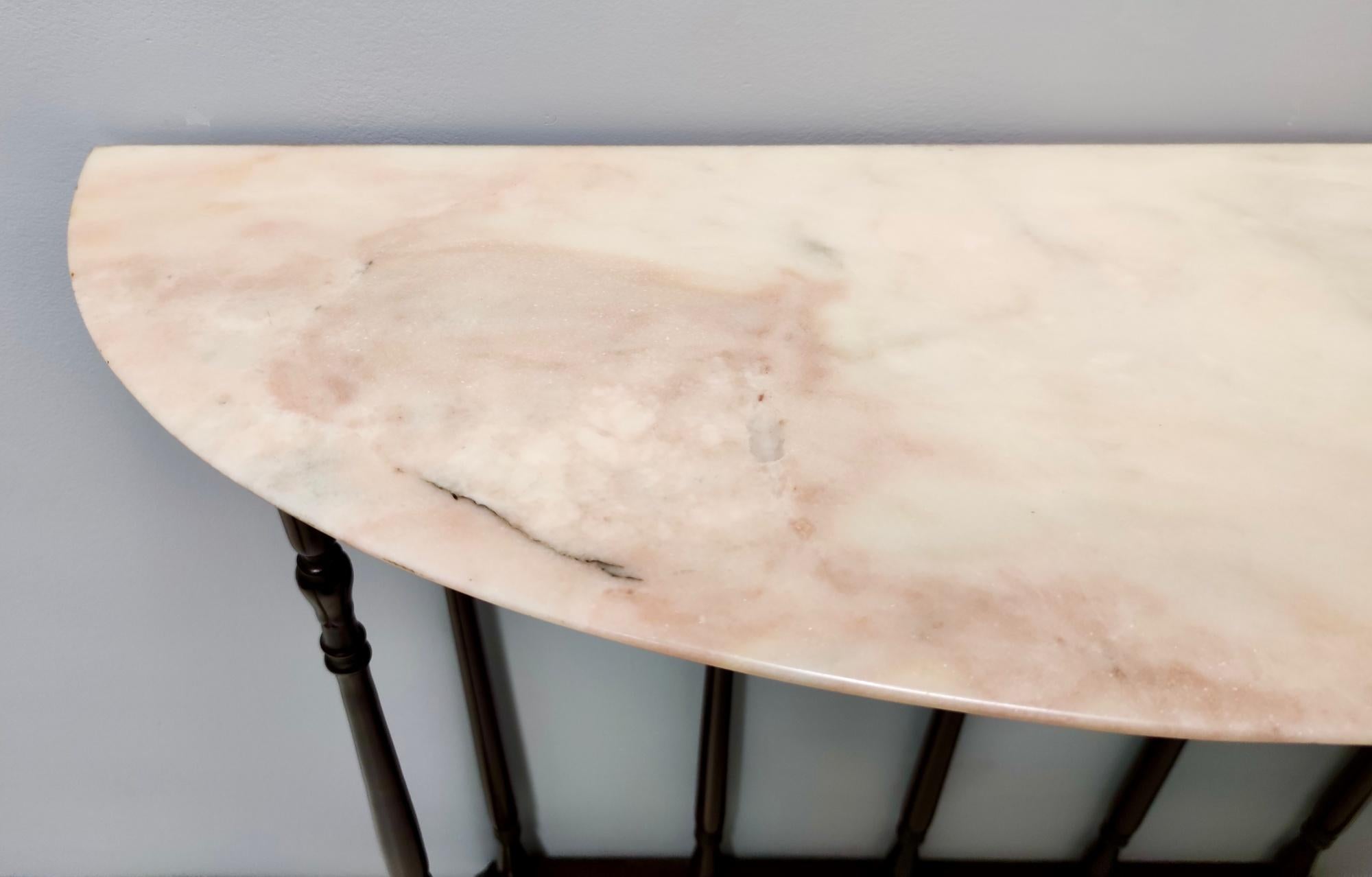 Neoclassical Style Turned Beech Console Table with a Demilune Marble Top, Italy For Sale 4