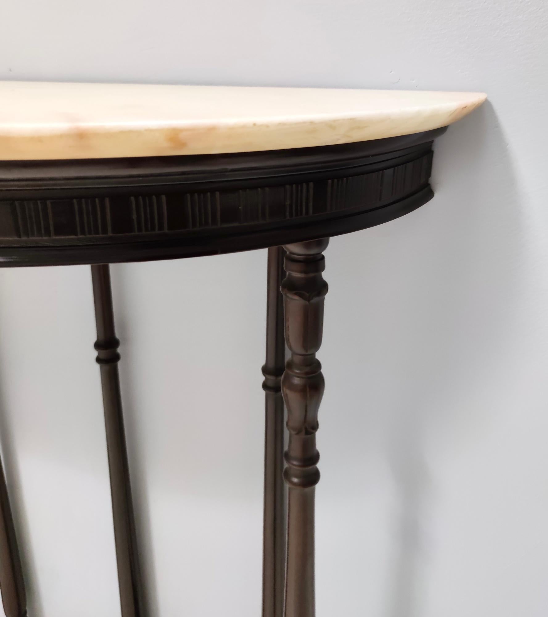 Neoclassical Style Turned Beech Console Table with a Demilune Marble Top, Italy For Sale 5