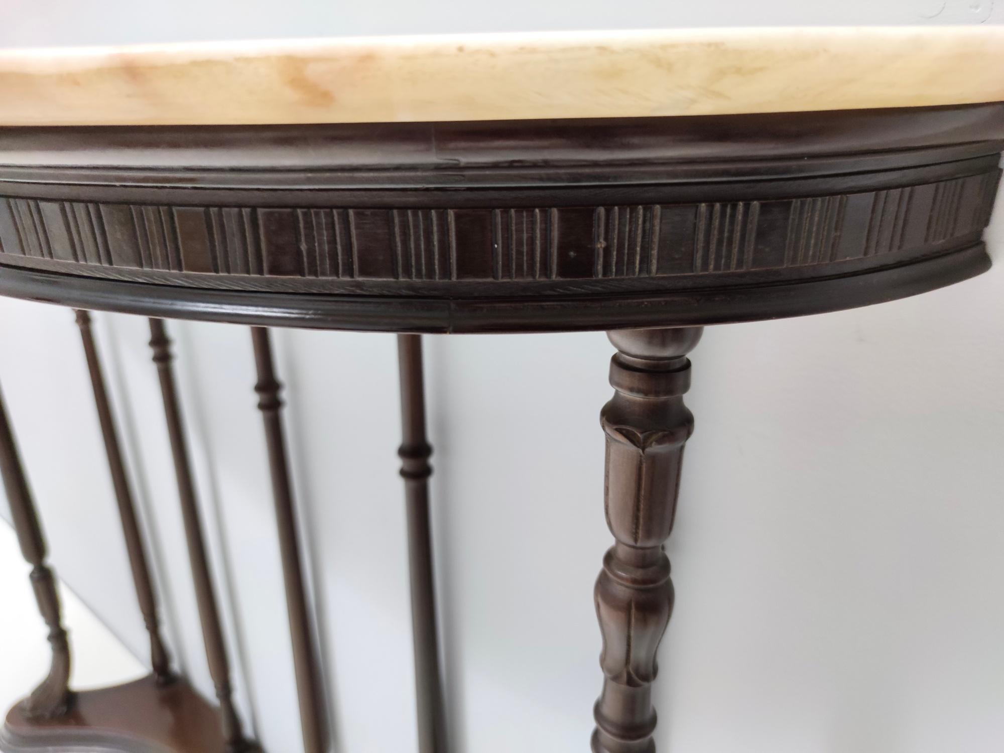 Neoclassical Style Turned Beech Console Table with a Demilune Marble Top, Italy For Sale 6