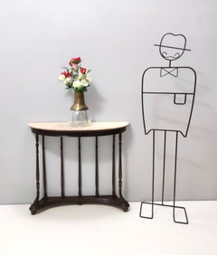 Neoclassical Style Turned Beech Console Table with a Demilune Marble Top, Italy