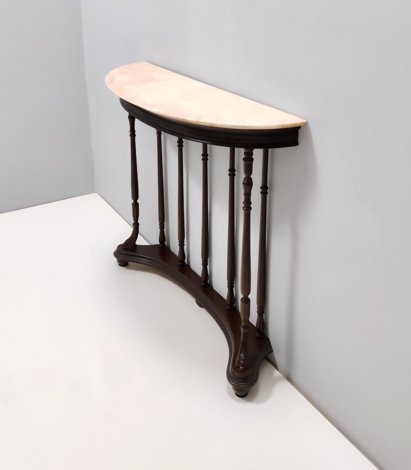 Neoclassical Style Turned Beech Console Table with a Demilune Marble Top, Italy For Sale 1