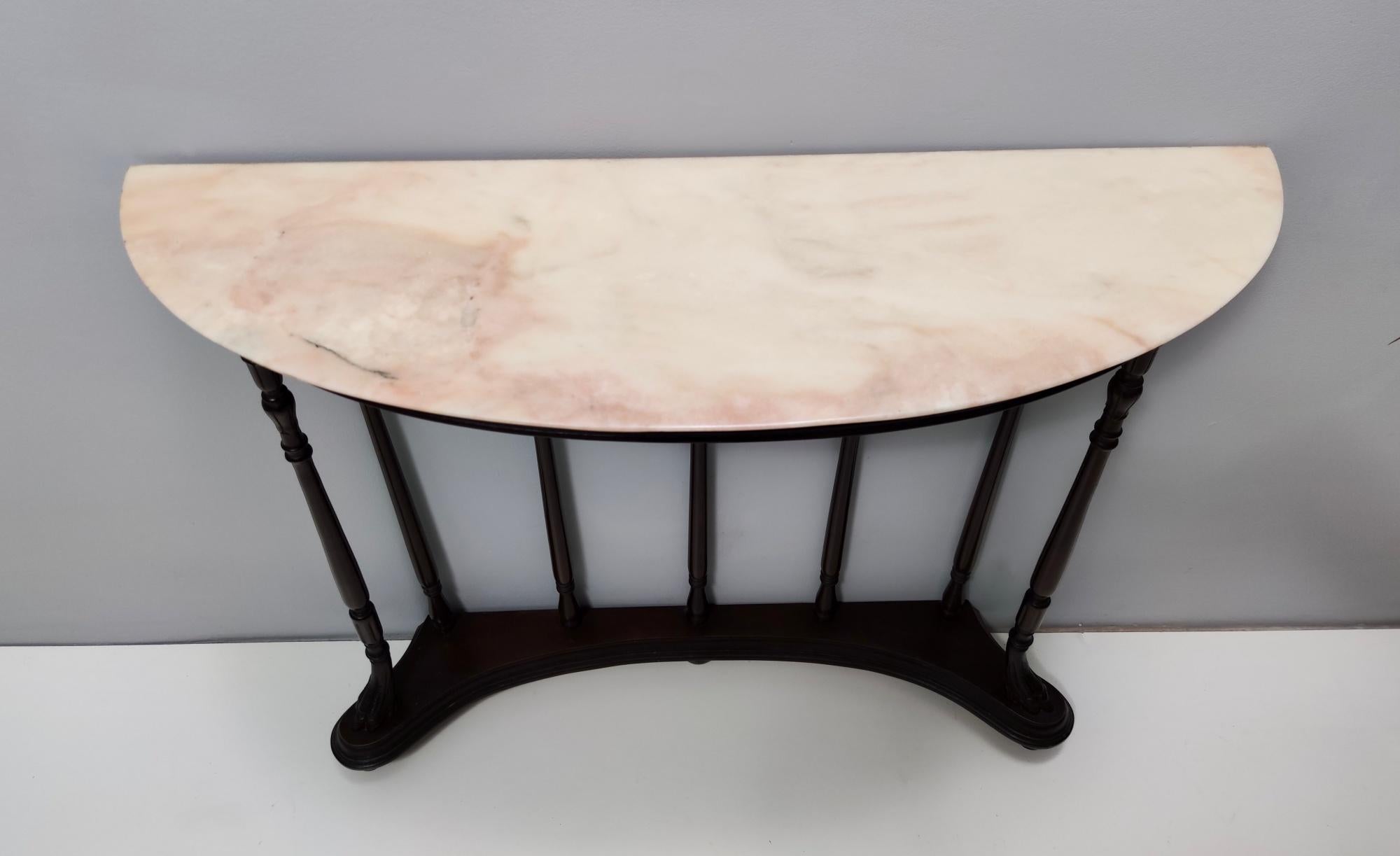 Neoclassical Style Turned Beech Console Table with a Demilune Marble Top, Italy For Sale 1