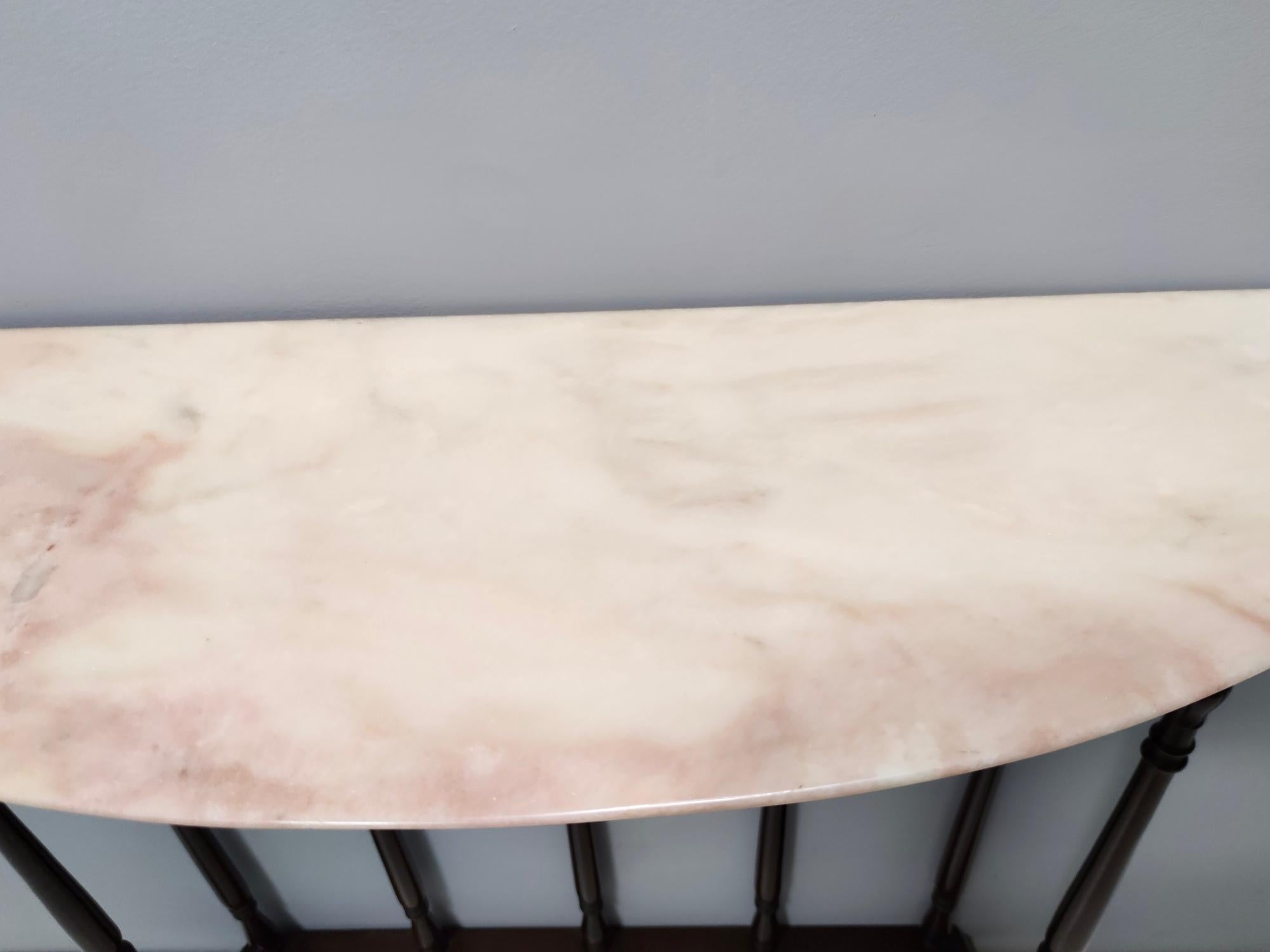 Neoclassical Style Turned Beech Console Table with a Demilune Marble Top, Italy For Sale 2