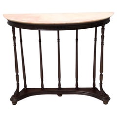 Neoclassical Style Turned Beech Console Table with a Demilune Marble Top, Italy