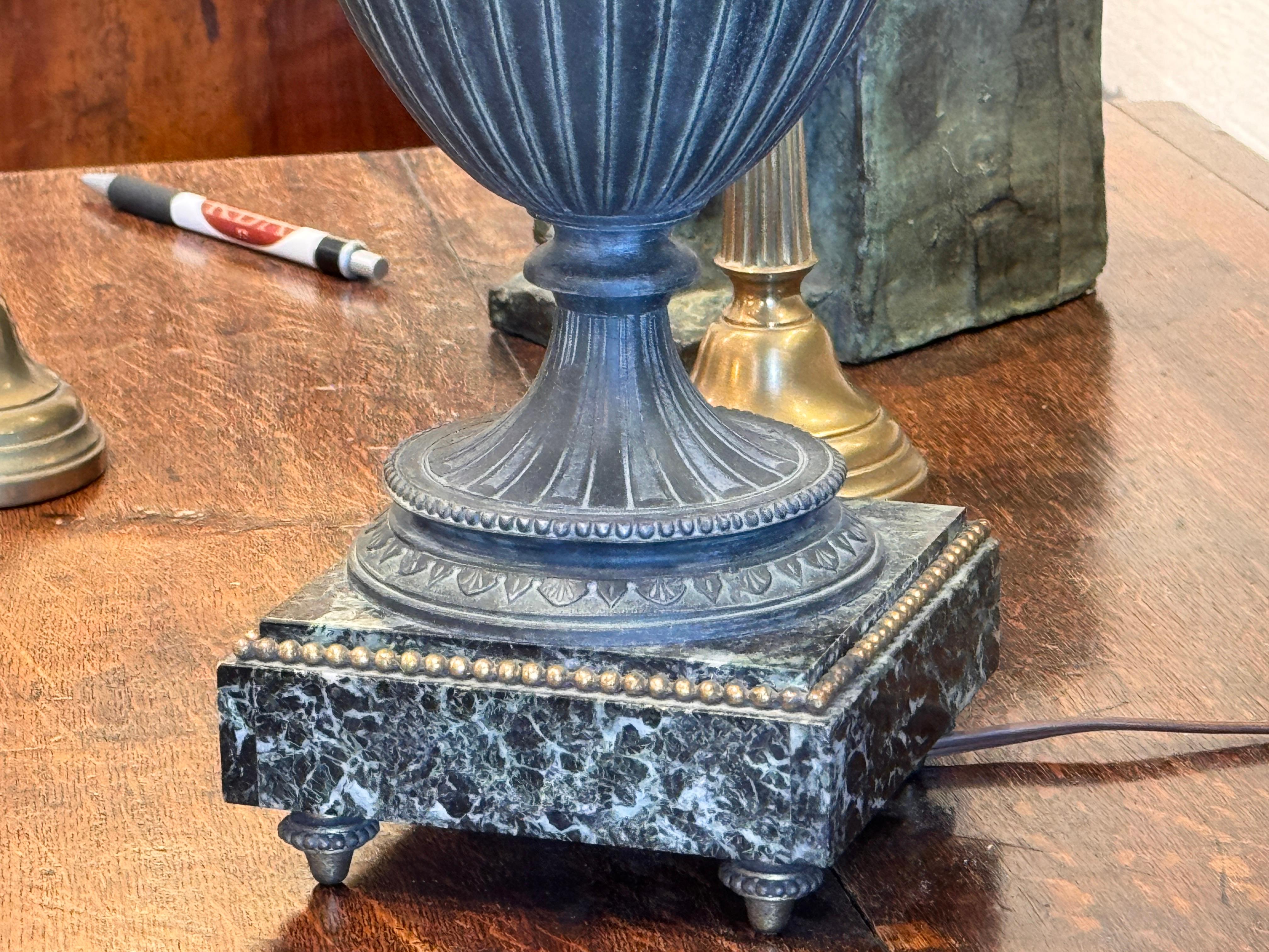 Mid-20th Century Neoclassical Style Urn Form Lamp With Figural Relief For Sale