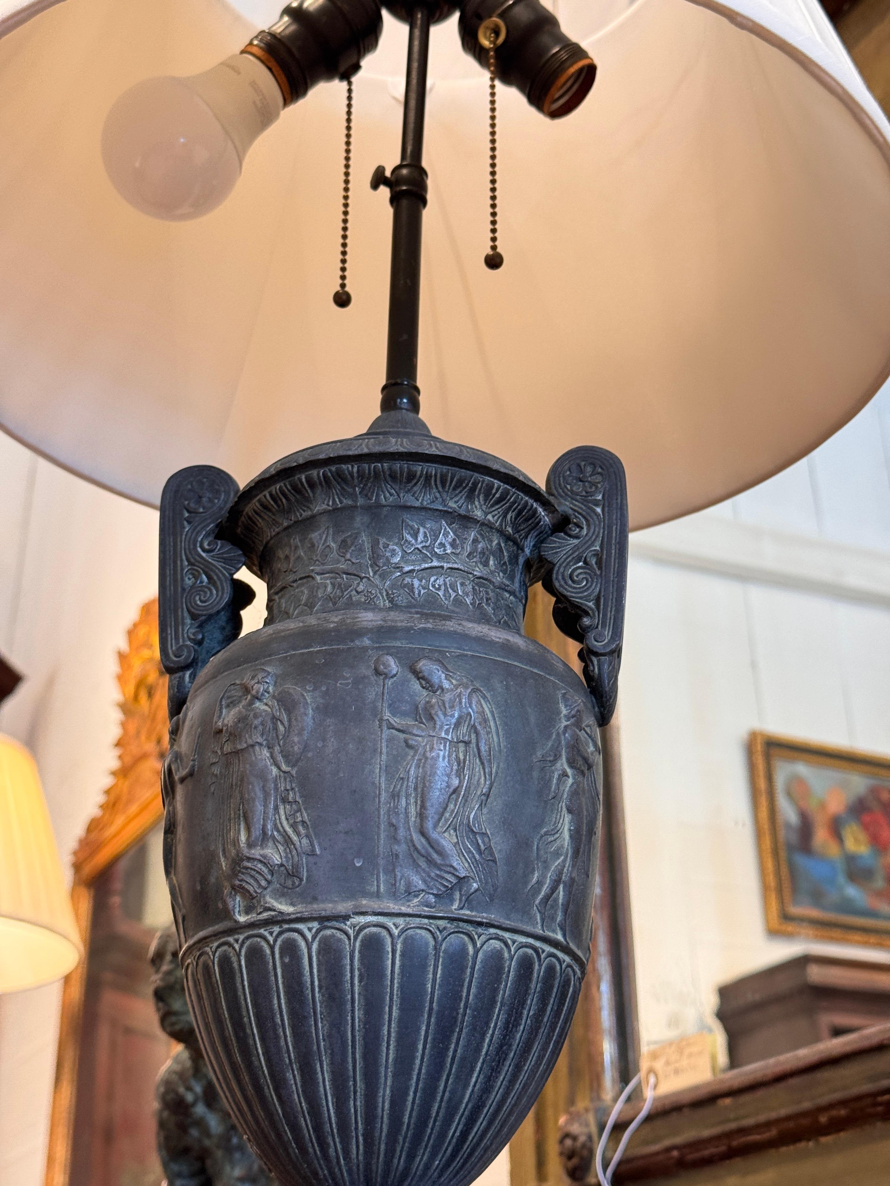 Neoclassical Style Urn Form Lamp With Figural Relief For Sale 1