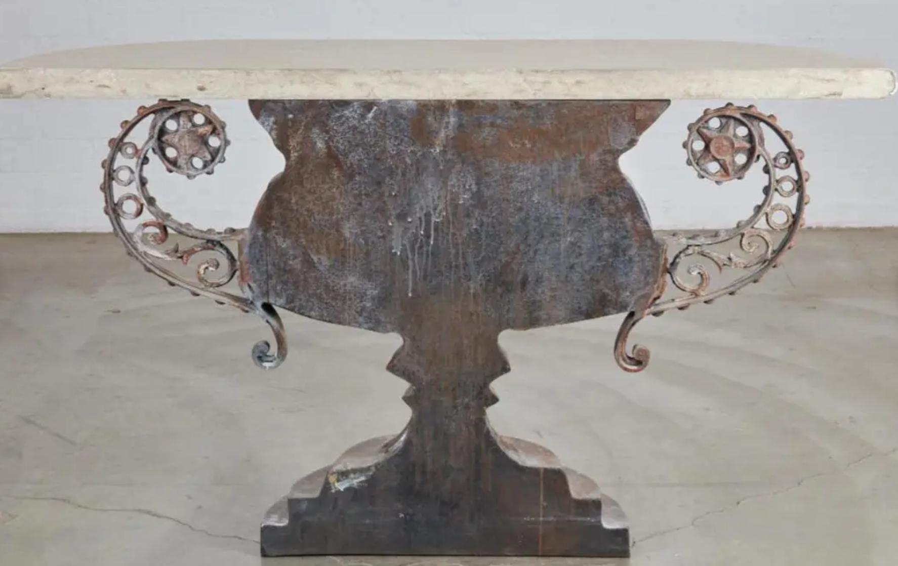 Niermann Weeks Neoclassical Urn Form Travertine Marble Console Table.