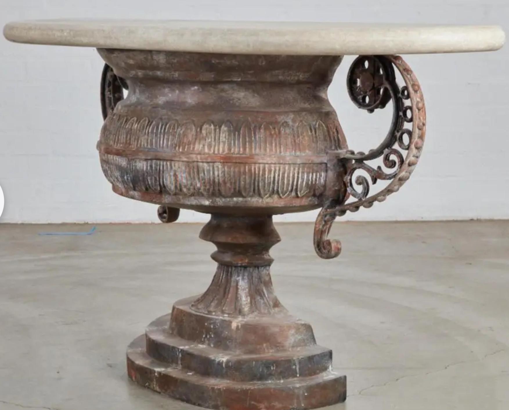 Late 20th Century Niermann Weeks Neoclassical Urn Form Travertine Marble Console Table For Sale