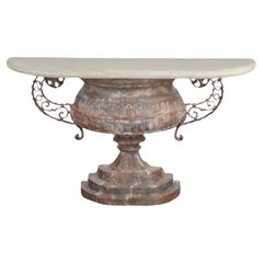 Retro Niermann Weeks Neoclassical Urn Form Travertine Marble Console Table