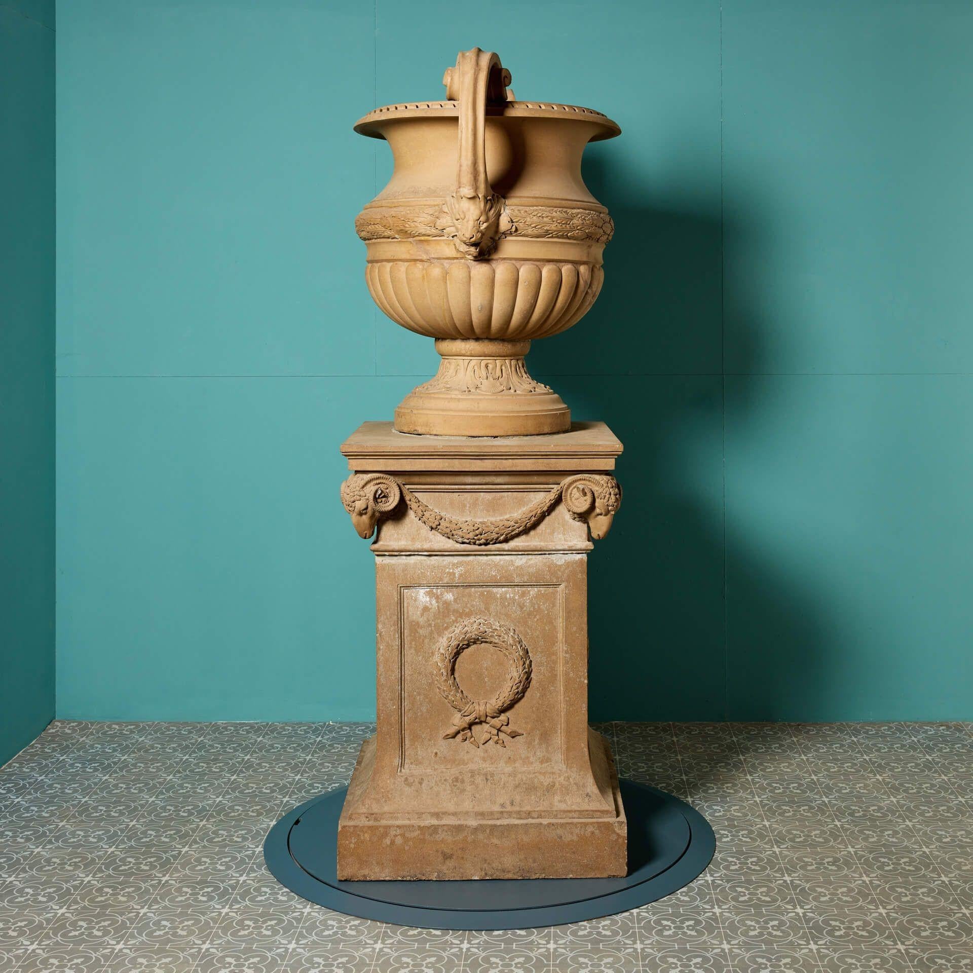 Neoclassical Style Urn on Pedestal by Doulton & Co. In Good Condition For Sale In Wormelow, Herefordshire