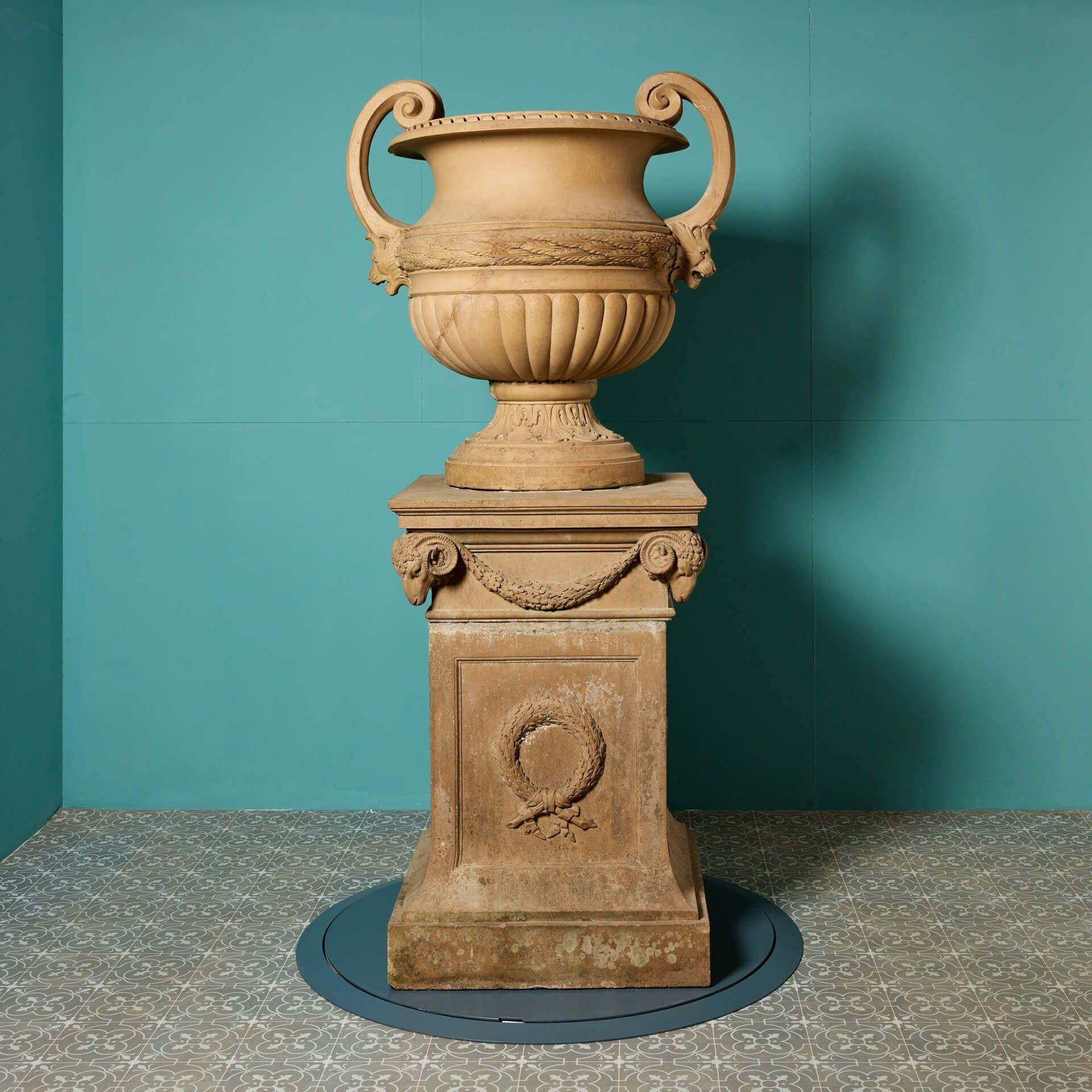 Neoclassical Style Urn on Pedestal by Doulton & Co. For Sale
