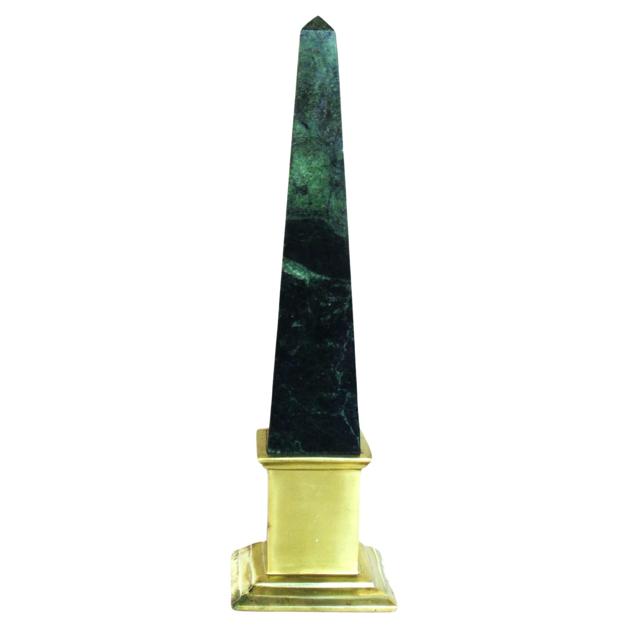 Italian Neoclassical Style Verde Antigua Marble and Brass Obelisk, Circa 1980 For Sale
