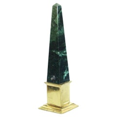 Vintage Neoclassical Style Green Marble and Brass Obelisk, Circa 1980