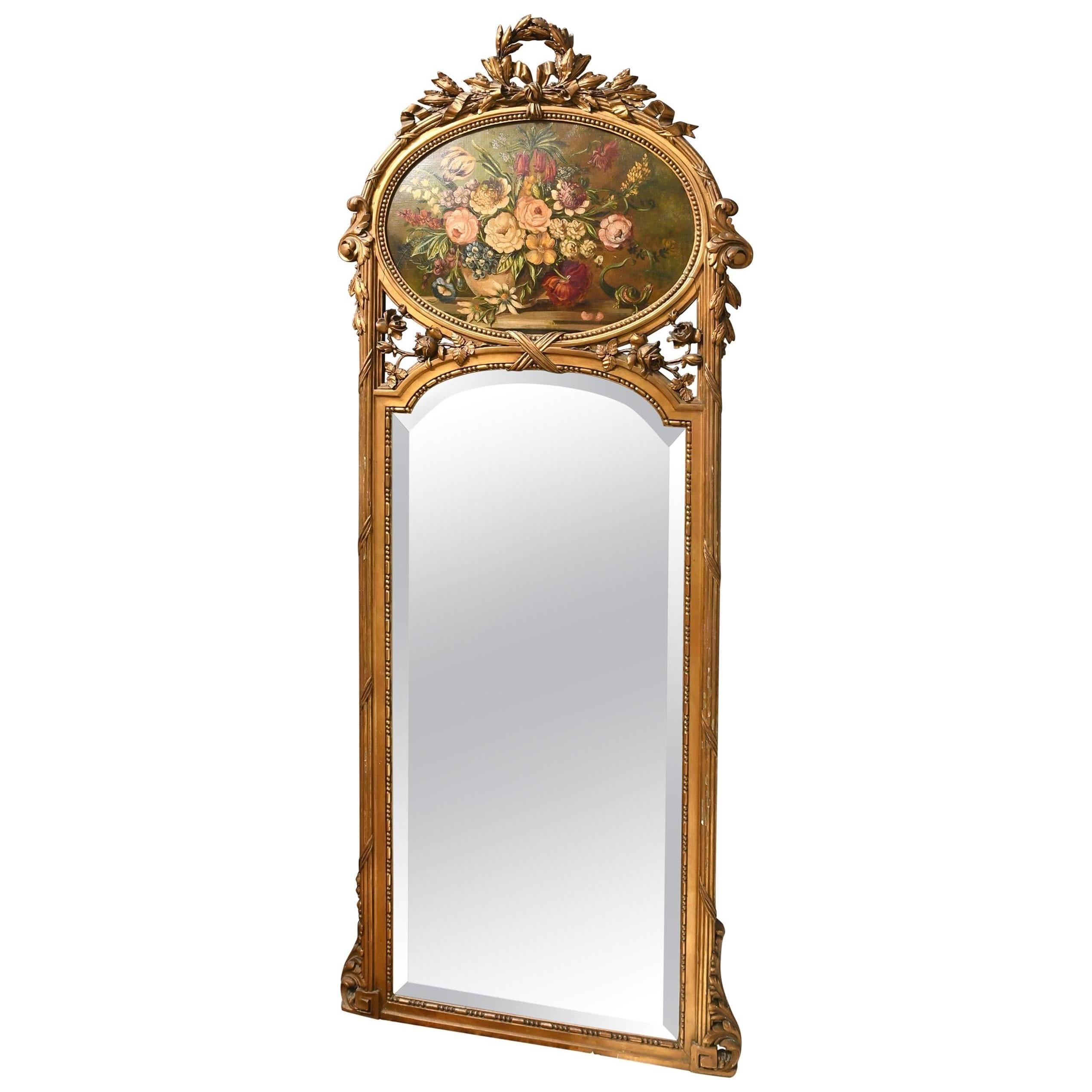 Neoclassical Style Wall Mirror with Oval Painting in the Top