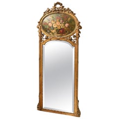 Vintage Neoclassical Style Wall Mirror with Oval Painting in the Top