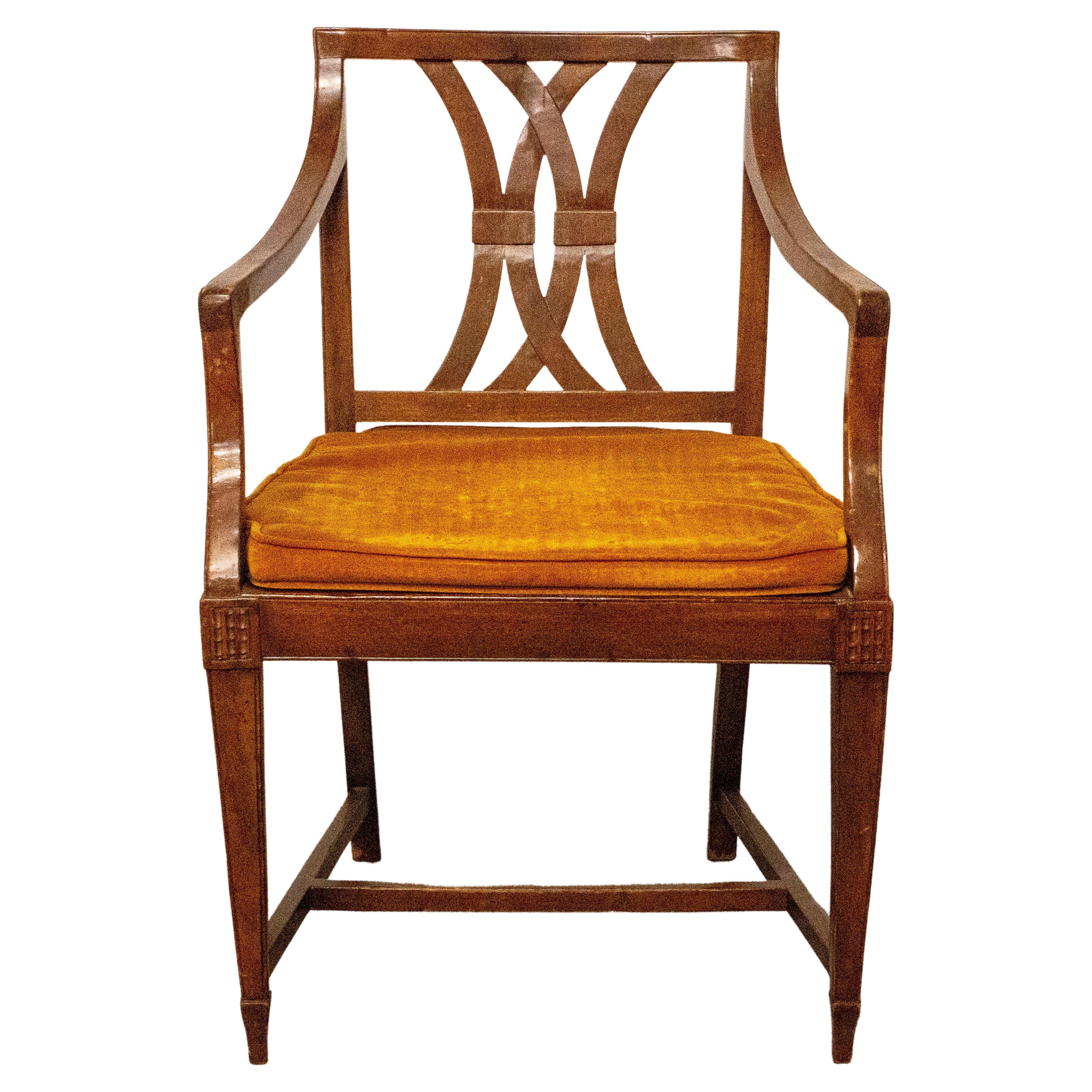 Neoclassical Style Walnut Armchair For Sale