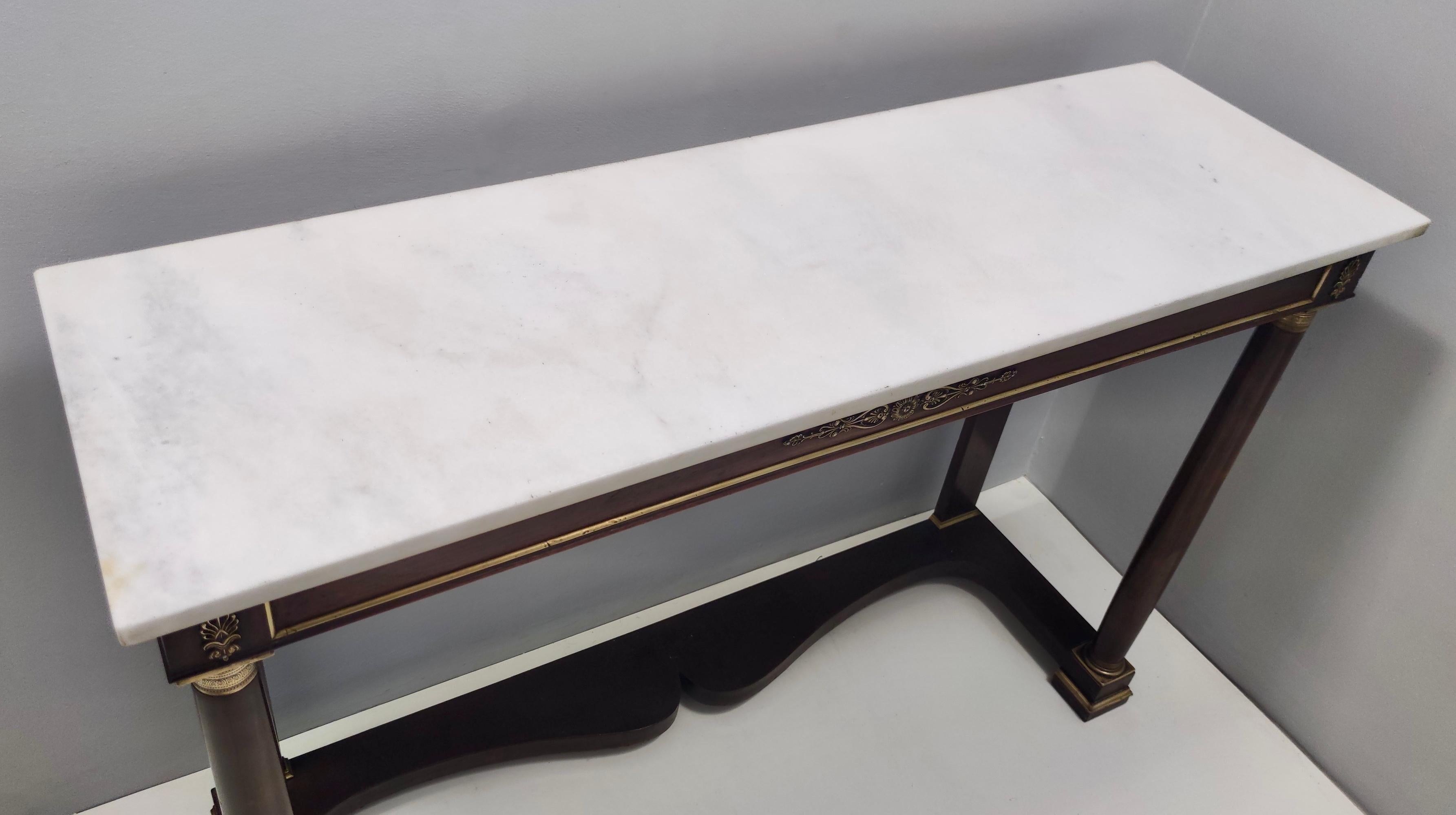 Neoclassical Style Walnut Console with a Rectangular Carrara Marble Top, Italy 4