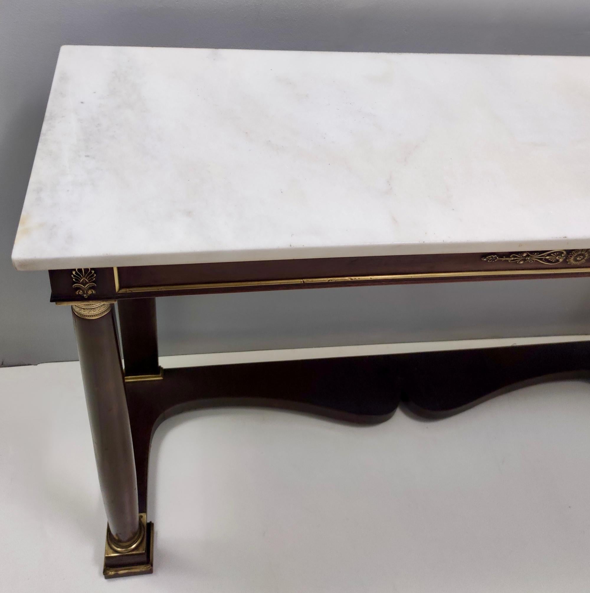 Neoclassical Style Walnut Console with a Rectangular Carrara Marble Top, Italy 5
