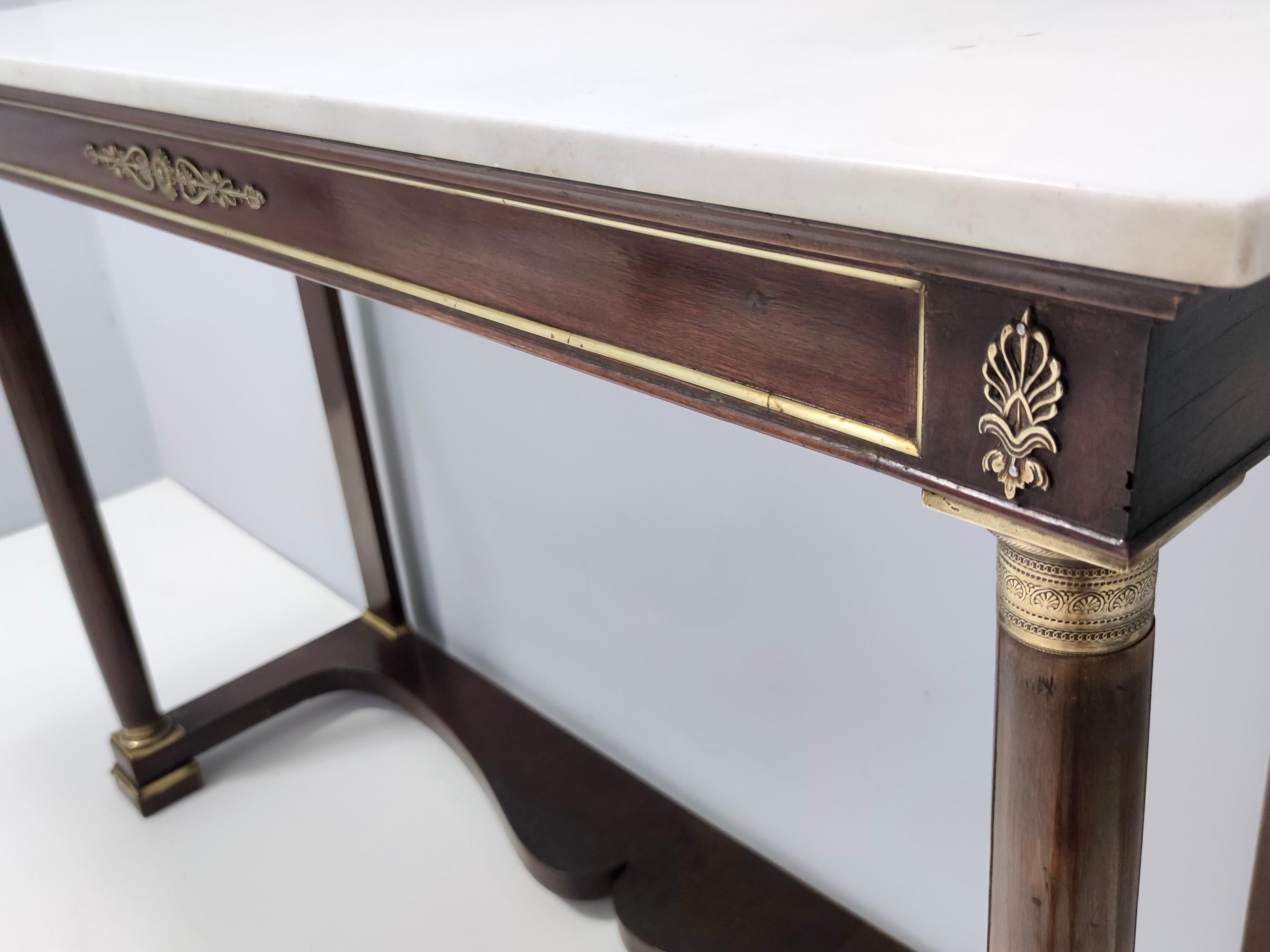 Neoclassical Style Walnut Console with a Rectangular Carrara Marble Top, Italy 7