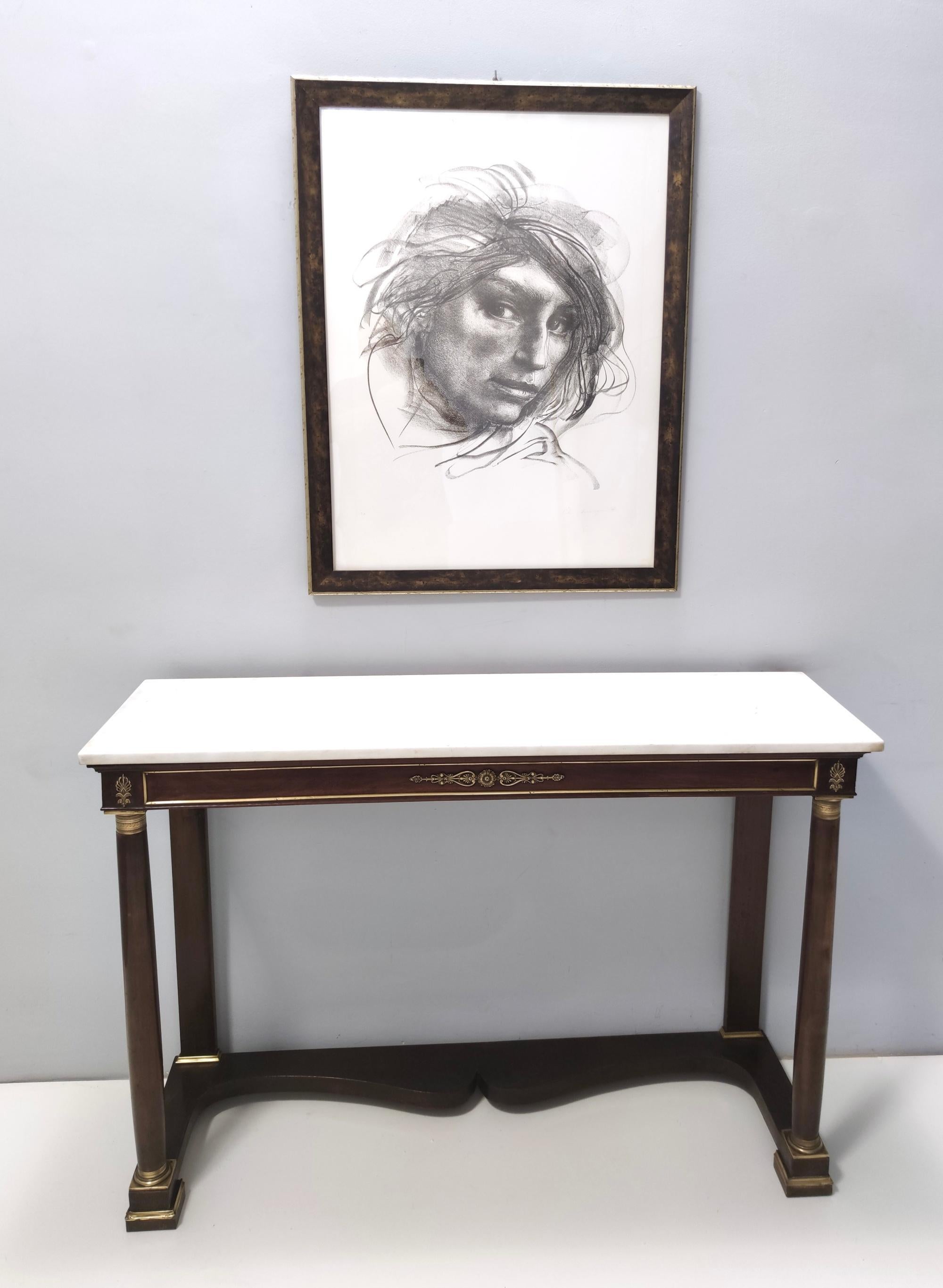 Neoclassical Style Walnut Console with a Rectangular Carrara Marble Top, Italy In Good Condition In Bresso, Lombardy