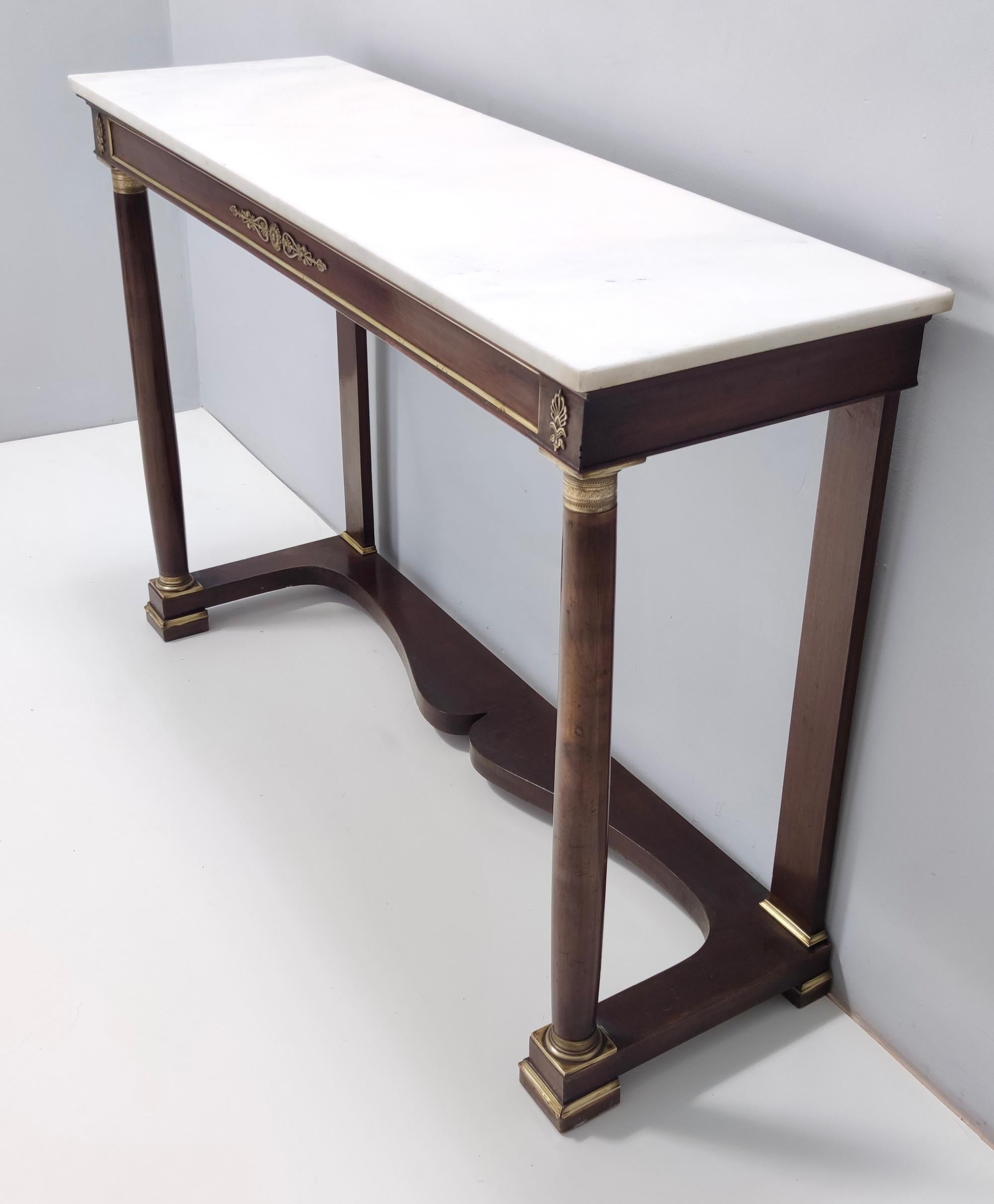 Neoclassical Style Walnut Console with a Rectangular Carrara Marble Top, Italy 2