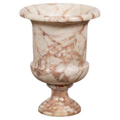 Vintage Neoclassical Style White and Red Veined Marble Planter with Stepped Round Base